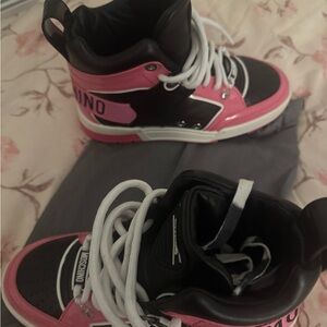 Moschino Kids Black and Pink High-Top Sneakers, brand new shoes never worn.